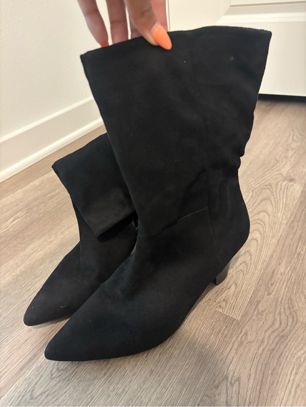 Target Black Suede Pointed-Toe Mid-Calf Boots
